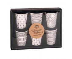 Coffret 6 tasses en porcelaine blanche motifs noirs