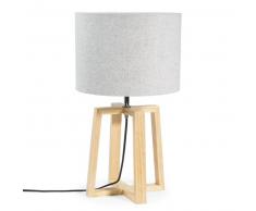 Lampe en hévéa avec abat-jour gris