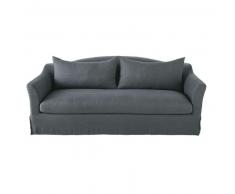 Canap&eacute;-lit 4 places en lin lav&eacute; gris anthracite Anaelle