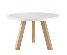 Table à manger 5/6 personnes en béton blanc et chêne D120 Chuppa