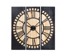 Horloge triptyque en sapin sculpt&eacute; noir