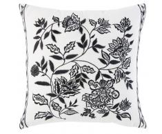 Coussin en coton blanc motif floral noir 45x45