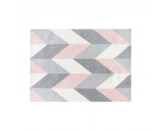 Tapis tufté motifs graphiques gris et roses 160x230