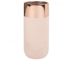 Vase en c&eacute;ramique rose p&acirc;le et cuivr&eacute; H25