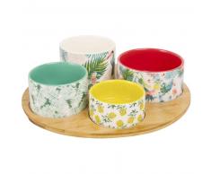 Plateau ap&eacute;ritif 4 coupelles imprim&eacute; tropical