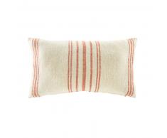 Coussin en lin &eacute;cru motifs rayures rouges 30x50