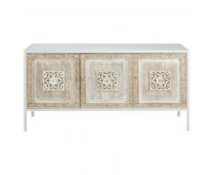 Buffet 3 portes en métal blanc et manguier sculpté Mambok