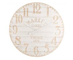 Horloge en sapin sculpt&eacute; blanc