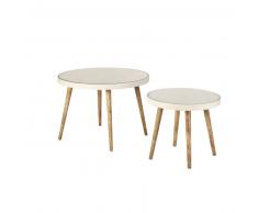 Tables gigognes blanches motifs gravés et verre Kayla