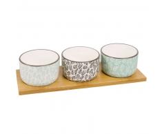 Plateau ap&eacute;ritif 3 coupelles en fa&iuml;ence
