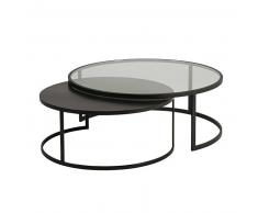 Tables gigognes en verre trempé et métal noir Eclipse