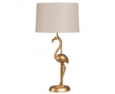 Lampe flamant rose dorée abat-jour en tissu beige