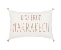 Coussin en coton écru et beige brodé 40x60