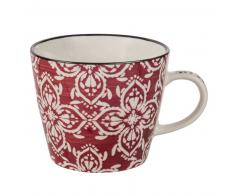 Mug en fa&iuml;ence motif floral rouge