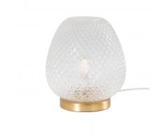 Lampe en verre stri&eacute; et m&eacute;tal dor&eacute;