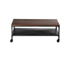 Table basse à roulettes en sheesham massif et métal L110 Industry