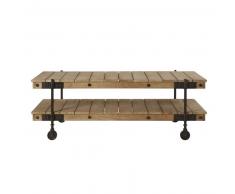 Table basse indus à roulettes en manguier et métal noir Carrello