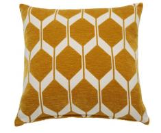 Coussin graphique jaune moutarde et blanc 45x45