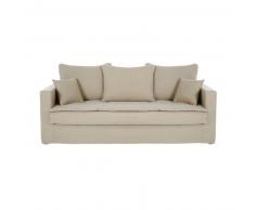 Canap&eacute;-lit 3 places en lin lav&eacute; beige C&eacute;lestin