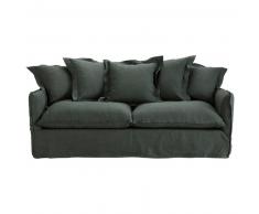 Canap&eacute;-lit 3/4 places en lin lav&eacute; gris anthracite Barcelone