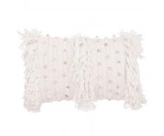 Housse de coussin en coton blanc à franges 30x50
