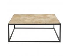 Table basse marquetée en orme recyclé et métal noir Camus