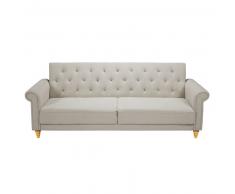 Canap&eacute;-lit capitonn&eacute; 3 places en coton et lin beige Lise