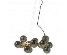 Suspension 15 globes en verre teinté noir et métal doré