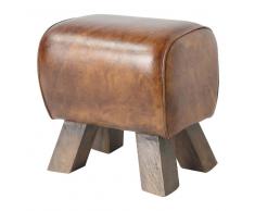 Tabouret marron en cuir et bois de rose LIVINGSTON