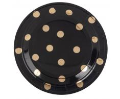 12 petites assiettes en carton noir motifs à pois dorés