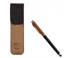 Stylo à bille en métal et étui en cuir marron