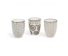 6 tasses en fa&iuml;ence noires/blanches
