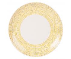 Assiette plate en faïence blanche et jaune à motifs