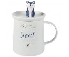 Mug avec couvercle renard en porcelaine bleu ciel