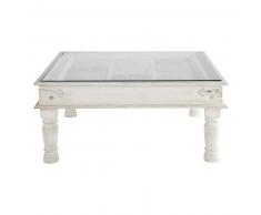 Table basse indienne en manguier massif blanche L 100 cm Udaipur