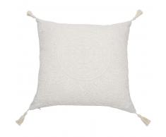 Coussin &agrave; pompons en coton blanc 45x45cm MANDALA