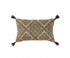 Coussin en jute et coton beige imprimé noir 30x50