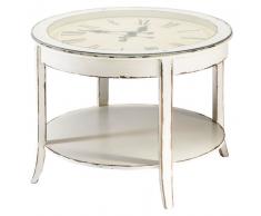Table basse ronde horloge en verre et bois blanc vieilli D 72 cm Teatime