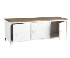 Meuble TV indus en métal blanc et sapin Bruce