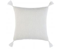 Coussin tricoté écru à pompons 45x45