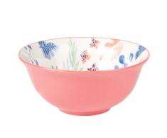 Bol en fa&iuml;ence rose et blanche imprim&eacute;e