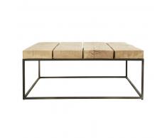 Table basse carrée en chêne massif et métal noir Magnus