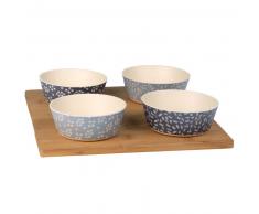 Plateau ap&eacute;ritif en bambou et 4 coupelles imprim&eacute;es