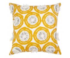 Housse de coussin en coton à motifs et pompons 40x40