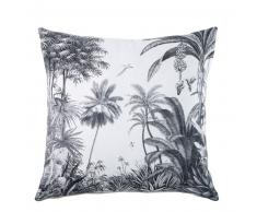 Coussin en coton blanc imprim&eacute; tropical 45x45