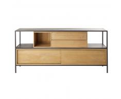 Buffet 2 portes 1 tiroir en métal noir et manguier massif Wayampi