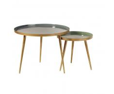 Tables gigognes en métal vert et doré Avril