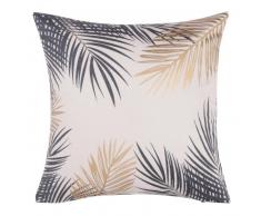 Housse de coussin en coton beige imprim&eacute; feuillage 40x40