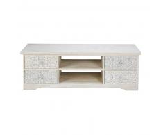 Meuble TV en manguier sculpté et blanchi Namaste