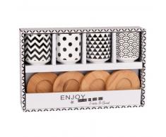 Coffret 4 tasses en porcelaine avec soucoupes BLACK & WHITE